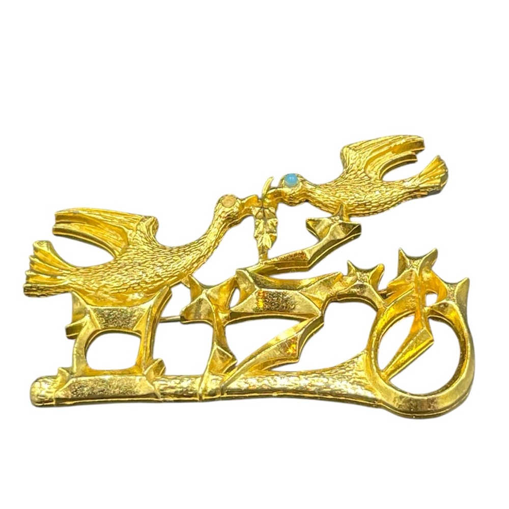 Doves of Peace Chaim Gross Shalom Brooch Pendant Gold Tone